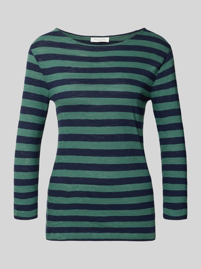 Produktfoto, Longsleeve mit 3/4-Arm von Christian Berg Woman aus reiner Baumwolle, grün-dunkelblau gestreift, gerader Schnitt, Rundhalsausschnitt