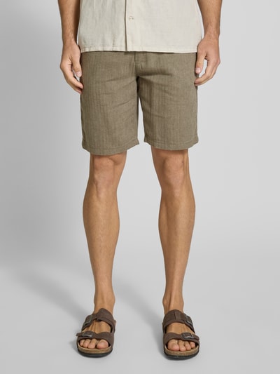 Lindbergh Regular Fit Bermudas aus Baumwoll-Leinen-Mix Oliv 4
