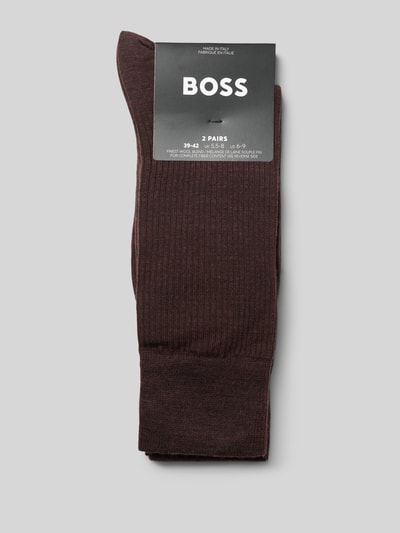 Produktfoto, gerippte, braune Socken aus Woll-Mix im 2er-Pack von BOSS, feines Material, glatte Struktur, Herren Socken von BOSS