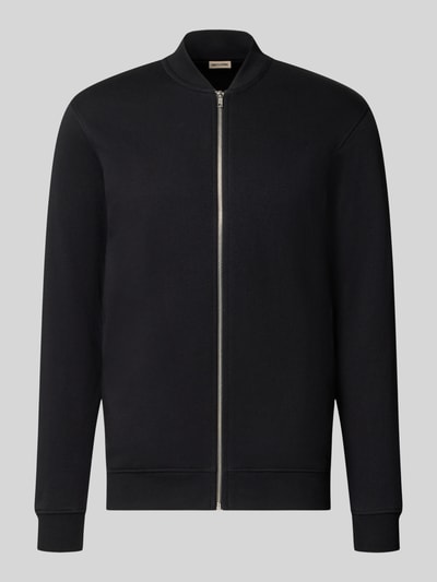 Produktfoto, schwarze Regular Fit Sweatjacke aus Baumwoll-Mix Modell 'CERES' von ONLY & SONS, glatte Oberfläche, silberner Reißverschluss