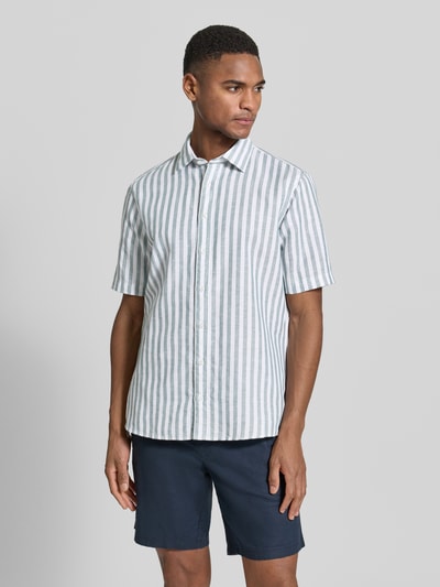Jake*s Slim Fit Business Hemd aus Leinen-Misch mit Kentkragen Dunkelgruen 4
