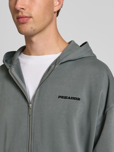 Pegador Oversized Sweatjacke mit Logo-Stitching und Kapuze Mittelgrau 3