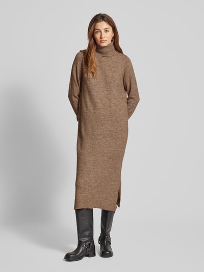 Pieces Relaxed fit gebreide jurk met col en zijsplitten, model 'JULIANA' Taupe - 4