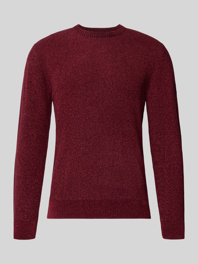 Produktfoto, Regular Fit Strickpullover aus Baumwoll-Mix von Tom Tailor in Melange-Optik, Rippstrickstruktur, unifarben, Rückansicht.