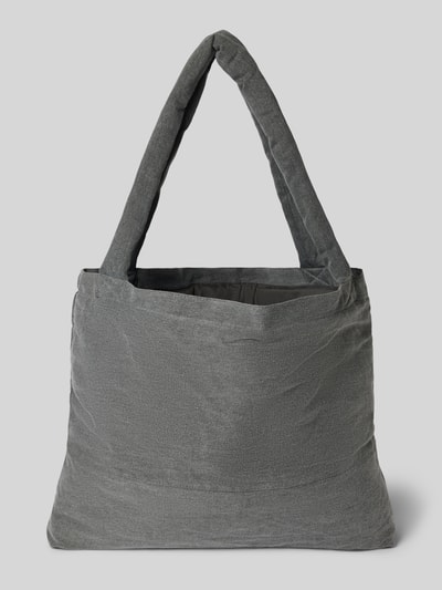Produktfoto, Tote Bag aus reiner Baumwolle in Denim-Optik von Studio Noos, breites offenes Hauptfach, Logo-Detail, graue Textur, schlichte Form