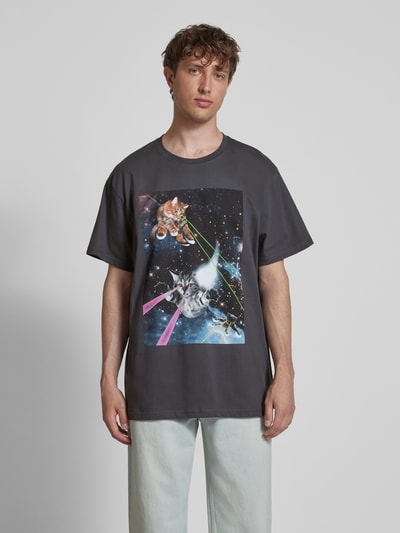 Dedicated Relaxed Fit T-Shirt mit Rundhalsausschnitt Modell 'Lazer Cats' Anthrazit 4