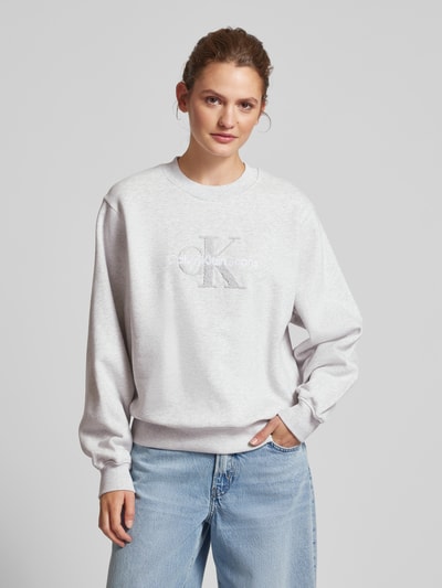 Calvin Klein Jeans Sweatshirt met labeldetail, model 'CHENILLE' Lichtgrijs gemêleerd - 4