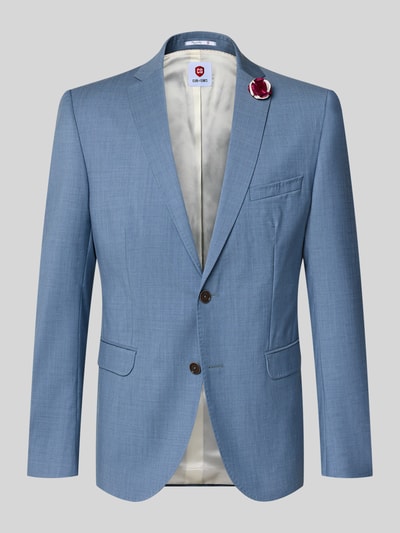 Produktfoto, Slim Fit 2-Knopf-Sakko aus Schurwolle Modell 'PATRICK' von CG - Club of Gents in Hellblau mit Reverskragen und Pattentaschen. Rückenlänge bei Größe 50: 71 cm, Schulterbreite: 45 cm, Ärmellänge: 65 cm.