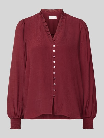 Produktfoto, Regular Fit Bluse aus Viskosemix von Apricot in bordeauxrot, met ruches, knoopsluiting, met lange mouwen, dames blouse