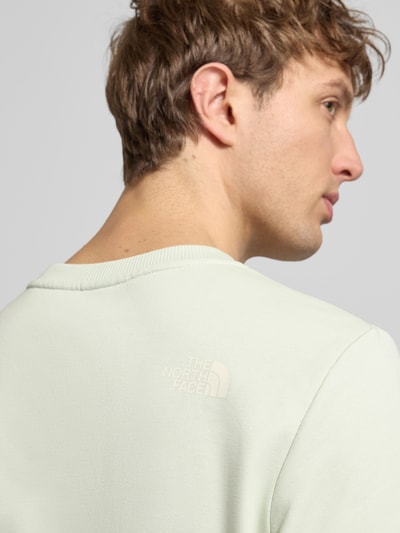 Männermodel trägt Sweatshirt mit Label-Print von The North Face aus reiner Baumwolle, lockerer Schnitt, Nahaufnahme Rückansicht.