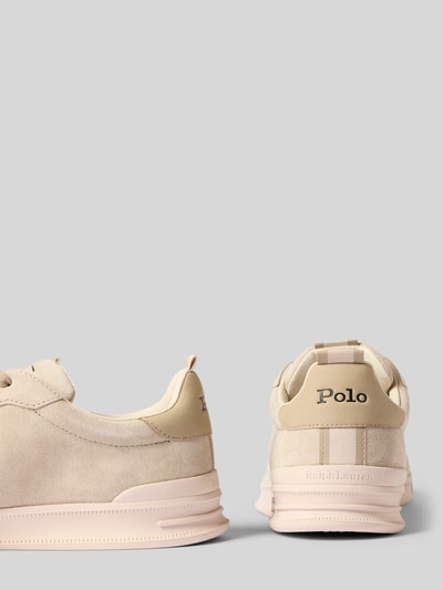 Productfoto, beige sneakers van leermix van Polo Ralph Lauren voor heren, gladde en suède textuur, crèmekleurige zool