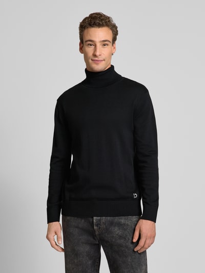 Tom Tailor Denim Regular Fit Rollkragenpullover aus reiner Baumwolle mit strukturiertem Kontraststreifen-Detail BLACK 4