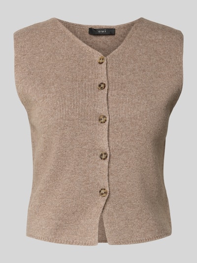 Oui Gebreid gilet met V-hals Taupe - 2