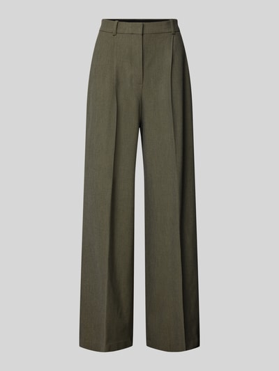 Produktfoto, Wide Fit Bundfaltenhose mit Viskose-Anteil Modell 'Napoli' von Mango, elastischer Stoff, olivgrün, Bügelfalten, glatte Textur