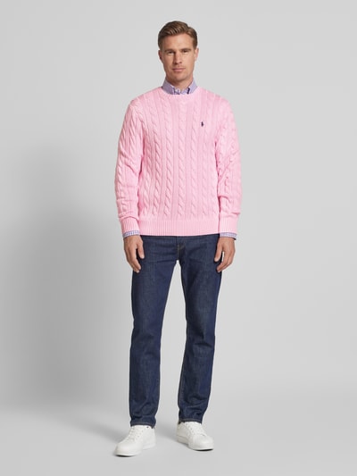Polo Ralph Lauren Strickpullover mit Zopfmuster Modell 'DRIVER' Rosa 1