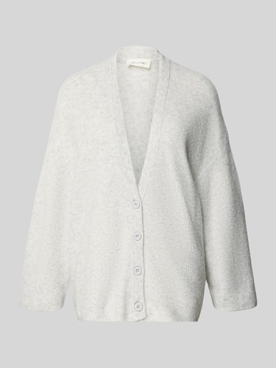 Produktfoto, Relaxed Fit Cardigan mit Woll-Anteil Modell 'Damsville' von American Vintage, hellgrau meliert, V-Ausschnitt, Knopfleiste, Strick-Optik