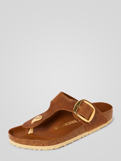 Birkenstock Teenslippers van leer, model 'Gizeh' Cognac - 1