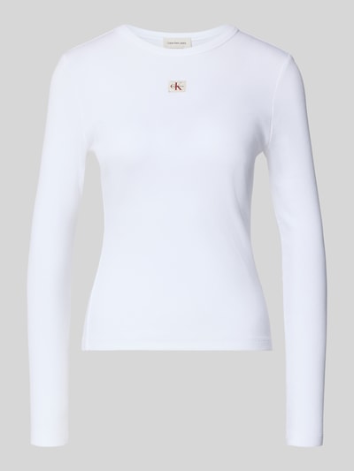 Produktfoto, Longsleeve met labeldetail van Calvin Klein Jeans, dames shirt met lange mouwen in wit, slim fit, mix van katoen en elastaan.
