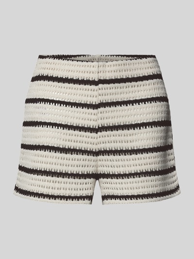 Produktfoto, Shorts im Allover-Look Modell 'MIFFY' von MANGO in Schwarz-Weiß mit Streifen und Häkelstruktur, Regular Fit, elastischer Bund.