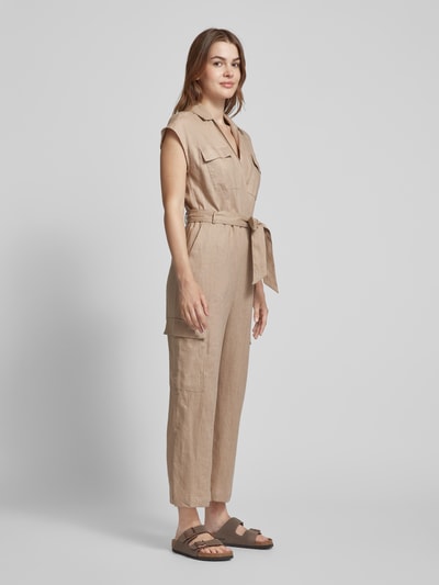 Mango Jumpsuit mit  Stoffgürtel Modell 'QUITA' Beige 1