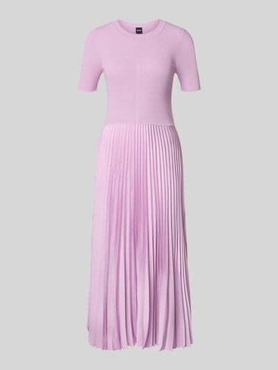 Produktfoto, Tailliertes Businesskleid aus Viskose-Mix Modell 'FADRIDI' van BOSS, look: effen, getailleerd, midilengte, ronde hals, plissévouwen, korte mouw, rechte zoom