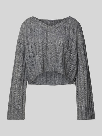 Noisy May Korte gebreide pullover met V-hals, model 'NINA' Antraciet - 1