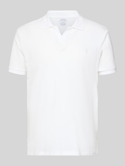 Produktfoto, Slim Fit Poloshirt aus Baumwoll-Mix von Polo Ralph Lauren in Weiß, unifarbenes Piqué mit Polokragen, kurzarm, Logo-Detail.
