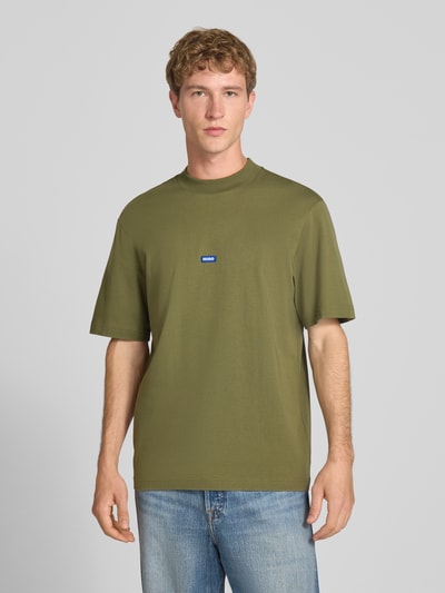 HUGO Blue męski t-shirt o kroju regular fit z czystej bawełny model 'NIEROS' Oliwkowy 4