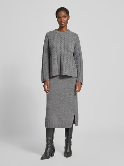 MOS MOSH Wollen pullover met kabelpatroon, model 'Bryndis' Donkergrijs - 1