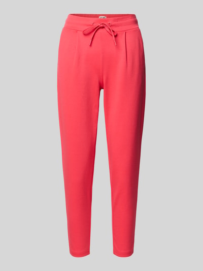 Produktfoto, Slim Fit Stoffhose mit Viskose-Anteil Modell 'Kate' von ICHI, elastyczna mieszanka materiałów, krój slim fit, tunel, wpuszczane kieszenie, zakładki w pasie, szerokość w rozmiarze S: 38 cm, długość wewnętrzna nogawki: 65 cm, intensywny róż, gładka faktura