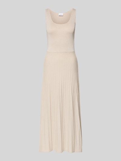 Produktfoto, Midikleid aus Viskose-Mix mit Plisseefalten von comma in Beige, taillierter Schnitt, Rundhalsausschnitt, feine Plissee-Struktur