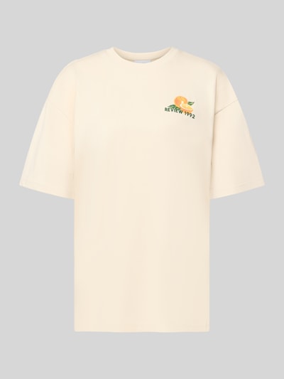 Produktfoto, T-Shirt mit rückseitigem Motiv-Print von REVIEW aus reiner Baumwolle in Oversized-Form, cremefarbener Stoff, Rundhalsausschnitt