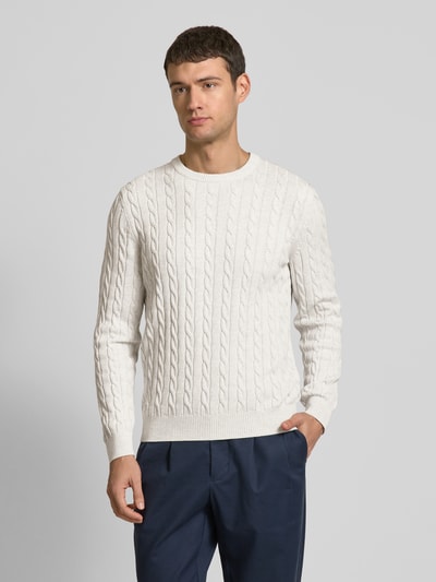 Christian Berg Men Gebreide pullover met ronde hals Offwhite - 4