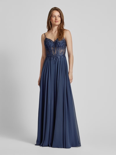 Luxuar Abendkleid mit Herz-Ausschnitt Rauchblau 4