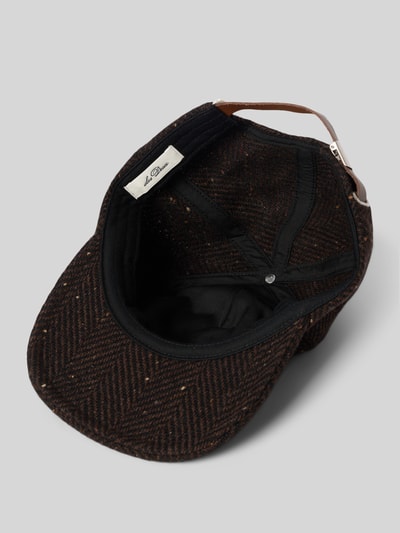 Produktfoto, Basecap aus Woll-Mix von Les Deux in Dunkelbraun mit Hahnentrittmuster, Label-Stitching, verstärktem Schirm, größenverstellbar