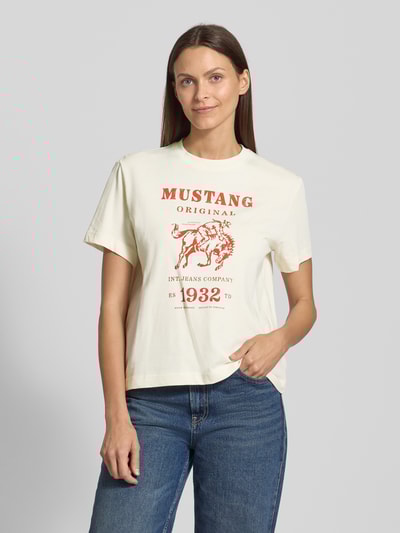 Mustang T-shirt z nadrukiem z logo model ‘Floris’ Biały 4