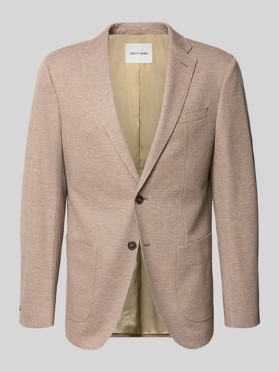 Produktfoto, beżowa marynarka na 2 guziki Model 'Michel' od Pierre Cardin, Mieszanka materiałów z dodatkiem wiskozy, krój slim fit, z fakturą, kołnierz z połami, nakładane kieszenie, długość tyłu 73 cm, szerokość w rozmiarze 44 cm, długość rękawów 65 cm