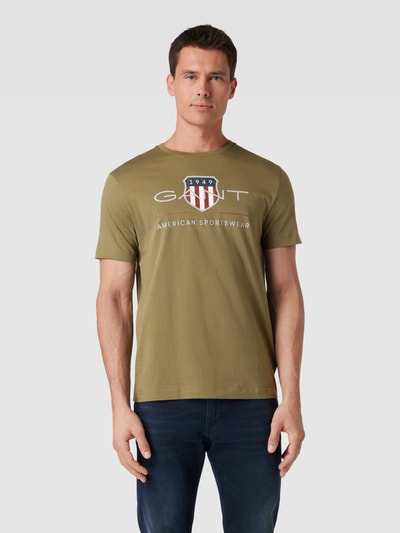 Gant T-Shirt mit Label-Print Modell 'ARCHIVE SHIELD' Oliv 4