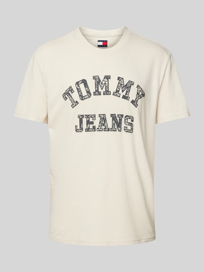 Tommy Jeans Regular Fit T-Shirt aus reiner Baumwolle mit gemustertem Label Print Beige 1