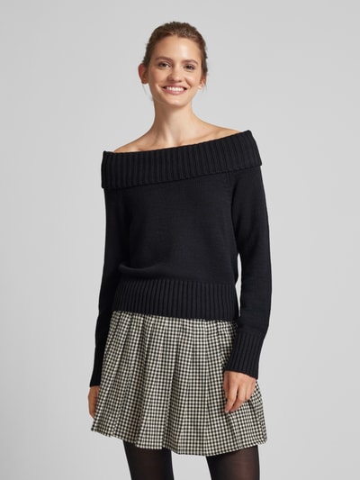 Noisy May Gebreide pullover met carmenhals, model 'LIMA' Zwart - 4