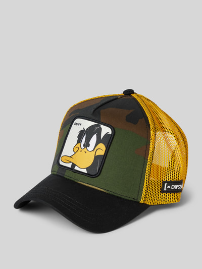 Capslab Trucker-pet met motiefbadge, model 'Daffy' Olijfgroen - 1