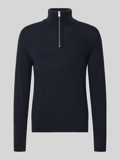 Marc O'Polo Regular Fit Troyer Baumwoll-Schurwoll-Mix Marine 2