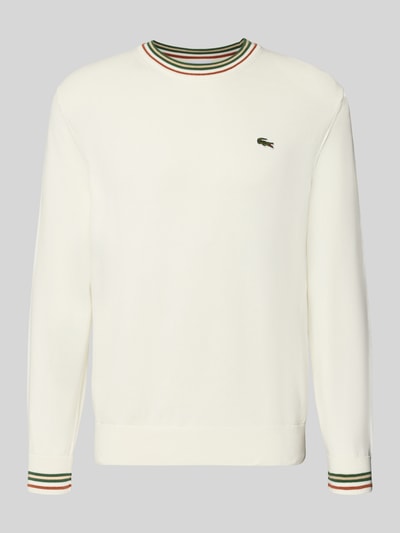 Produktfoto, Regular Fit Pullover aus reiner Wolle von Lacoste Heren, gebroken wit, fijne structuur, groene en rode accenten op boord en manchetten