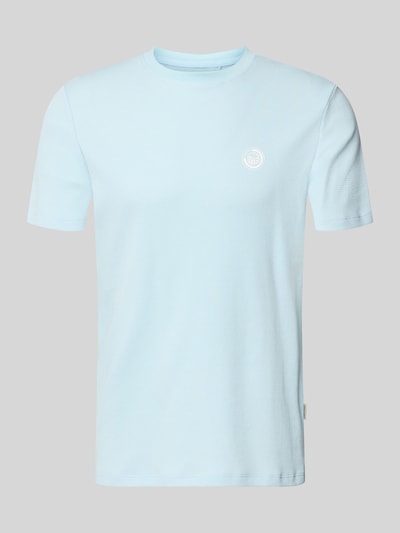 Produktfoto, Regular Fit T-Shirt mit Strukturmuster Modell 'Kaito' von Blend, reine Baumwolle, hellblau, Rundhalsausschnitt, Logo-Detail