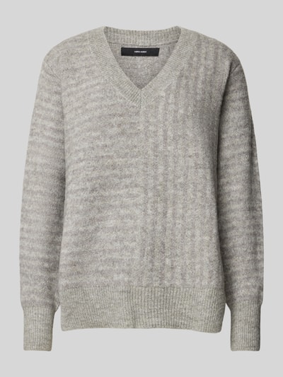 Vero Moda Comfort Fit Strickpullover mit zweifachem Streifenmuster Modell 'URANUS' Hellgrau 2