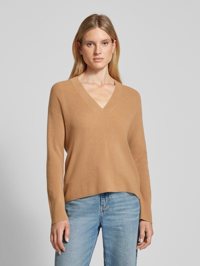 Tommy Hilfiger Gebreide pullover met geribde V-hals Camel - 4