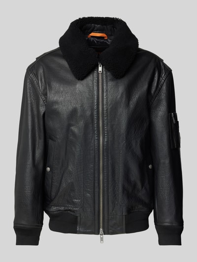 BOSS Orange Straight Fit Lederjacke mit abnehmbarem Lammfellkragen Modell 'JOBARK' Black 2