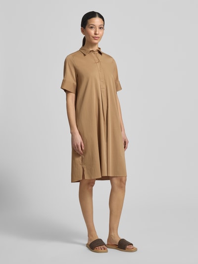 Milano Italy Knielanges Hemdblusenkleid mit Knopfleiste Cognac 1
