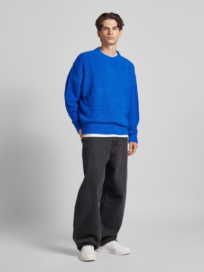 Hugo Blue Gebreide pullover met labelstitching, model 'Sanou' Blauw - 1