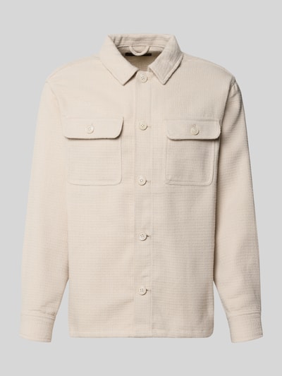 Produktfoto, Regular Fit Hemdjacke mit Brusttaschen Modell 'REGENT' von JACK & JONES, beige, fein strukturiert, Kentkragen, Knopfleiste.